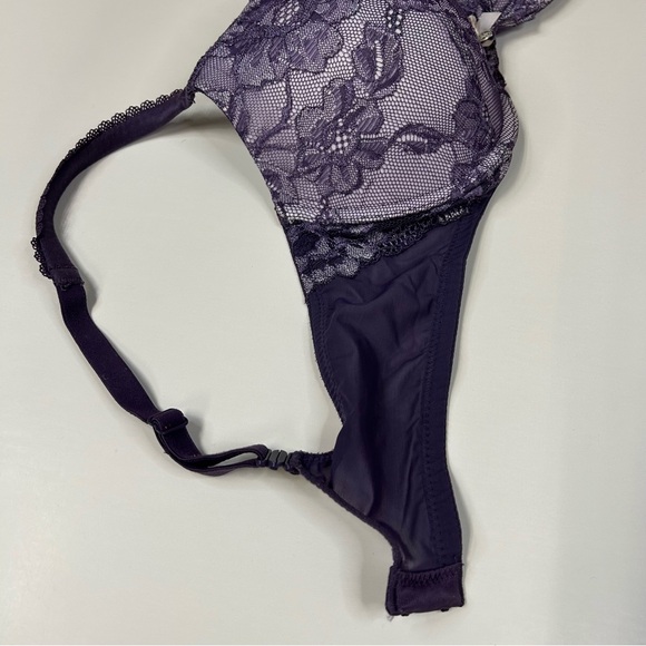 Body Victorias Secret 34D Pushup Bra Padded Purple Floral Lace Underwire #0466 - Picture 9 of 11